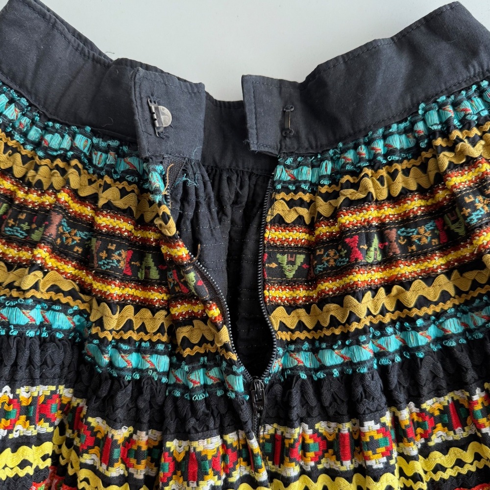 VTG Ribbon Ric Rac Flounce Colorful Red Black Rainbow Handmade Fiesta Skirt S - Picture 6 of 10